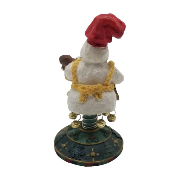 Christmas Snowman Holding Gingerbread Bells Bobble Wobble Figurine Seasonal - Picture 5 of 9
